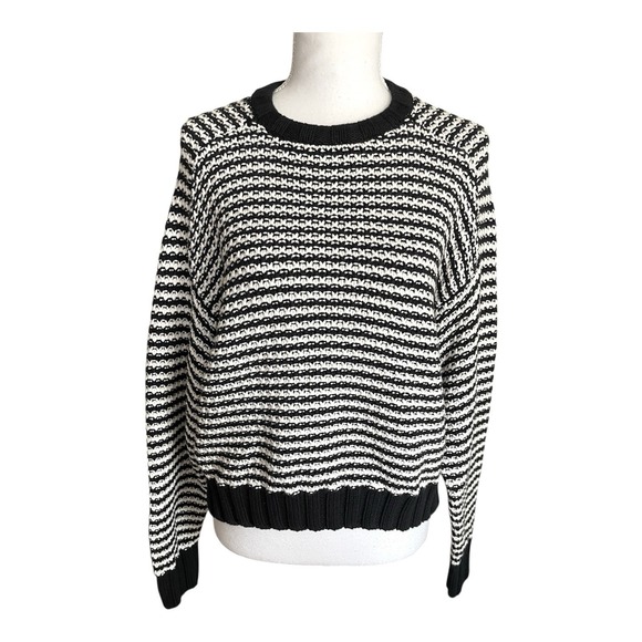 NWT $158 Evereve Pistola Adina Black White Stripe Knit Cotton Sweater Sz SMALL - Picture 8 of 16